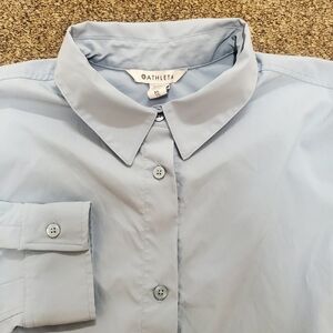 ATHLETA Performance Poplin Top Womens XL Blue Long Sleeve Button Up EUC